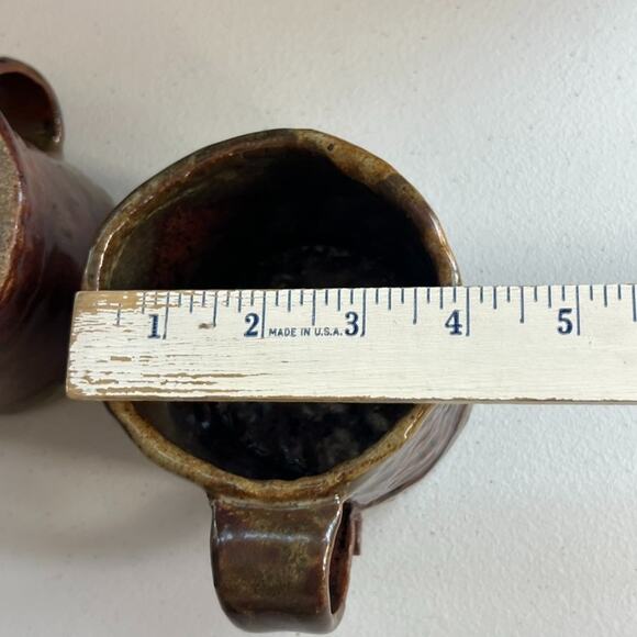 Studio Art x 2 Mugs 3 5/8" Stoneware Toned Red & Brown Brutalist Rustic - Picture 9 of 12